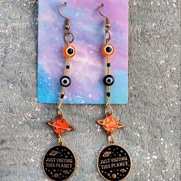 Handmade Jewelry - Evil eye celestial plabet earrings dangles gold